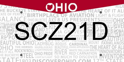 SCZ21D Ohio License Plate