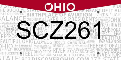 SCZ261 Ohio License Plate
