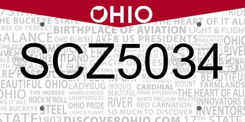 SCZ5034 Ohio License Plate