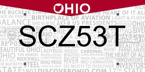 SCZ53T Ohio License Plate