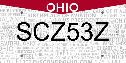 SCZ53Z Ohio License Plate