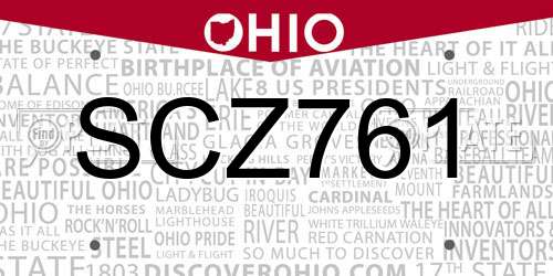 SCZ761 Ohio License Plate