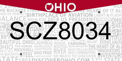 SCZ8034 Ohio License Plate