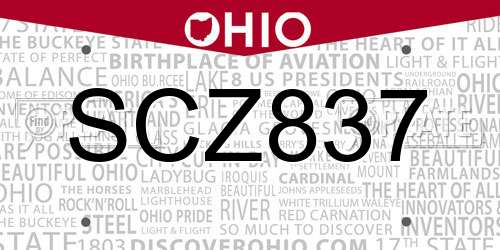 SCZ837 Ohio License Plate