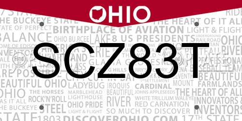 SCZ83T Ohio License Plate