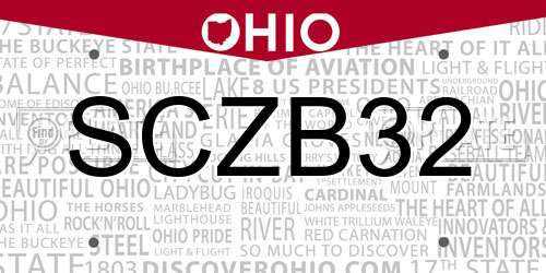 SCZB32 Ohio License Plate