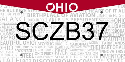 SCZB37 Ohio License Plate