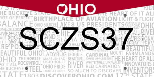 SCZS37 Ohio License Plate