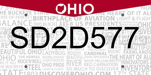 SD2D577 Ohio License Plate