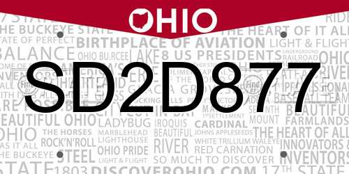 SD2D877 Ohio License Plate