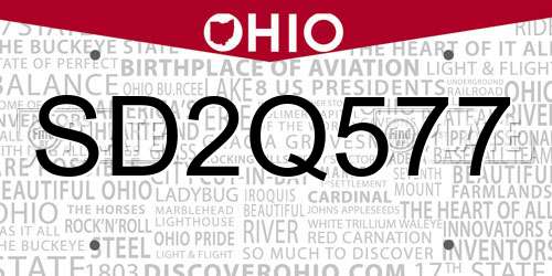 SD2Q577 Ohio License Plate