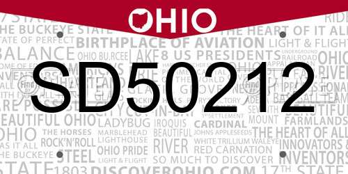 SD50212 Ohio License Plate
