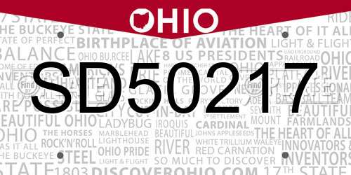 SD50217 Ohio License Plate