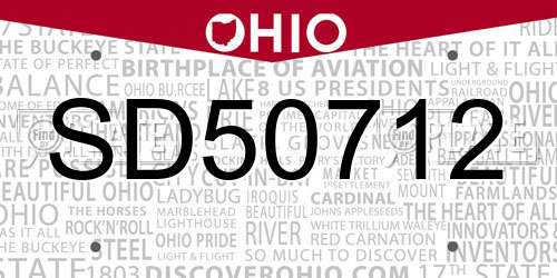 SD50712 Ohio License Plate