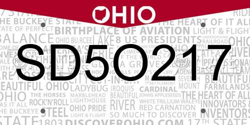 SD5O217 Ohio License Plate