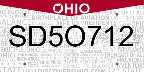 SD5O712 Ohio License Plate