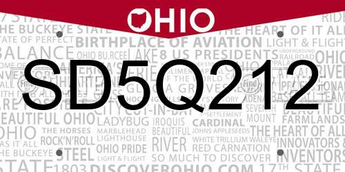 SD5Q212 Ohio License Plate