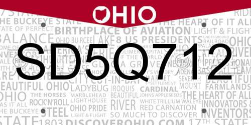 SD5Q712 Ohio License Plate