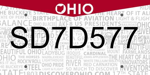 SD7D577 Ohio License Plate