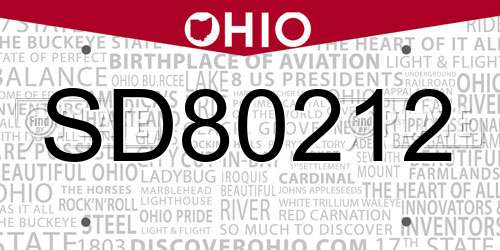 SD80212 Ohio License Plate
