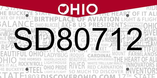 SD80712 Ohio License Plate