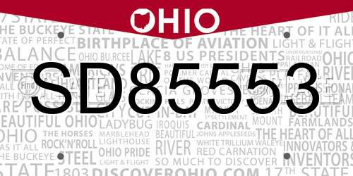 SD85553 Ohio License Plate