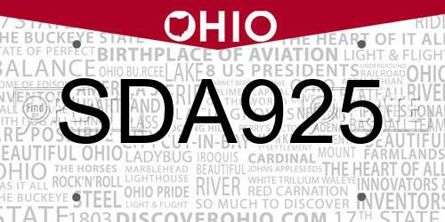 SDA925 Ohio License Plate