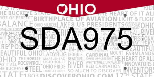 SDA975 Ohio License Plate