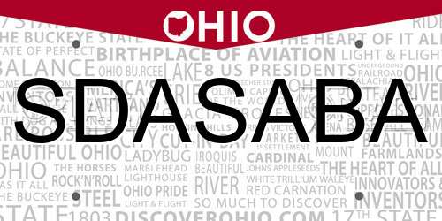 SDASABA Ohio License Plate