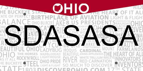 SDASASA Ohio License Plate
