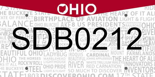 SDB0212 Ohio License Plate