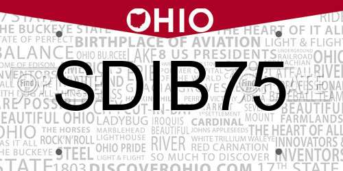 SDIB75 Ohio License Plate