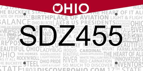 SDZ455 Ohio License Plate