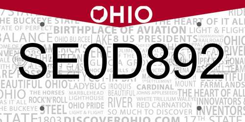 SE0D892 Ohio License Plate