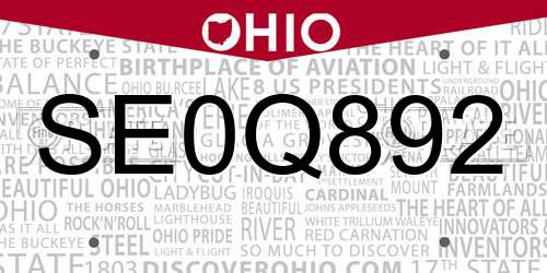 SE0Q892 Ohio License Plate