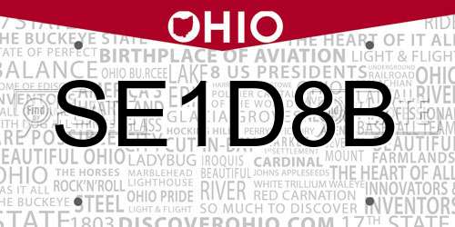 SE1D8B Ohio License Plate