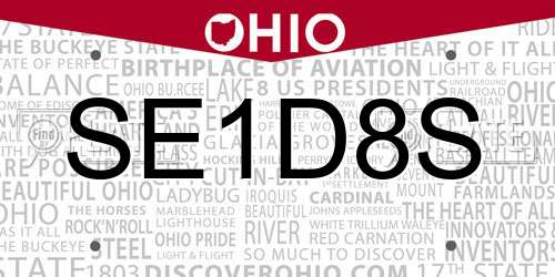 SE1D8S Ohio License Plate