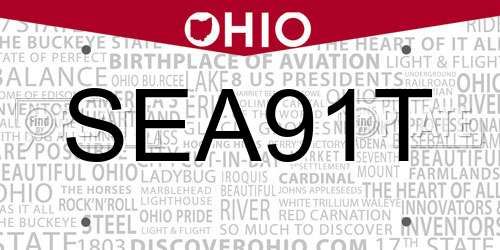 SEA91T Ohio License Plate