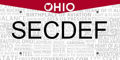 SECDEF Ohio License Plate