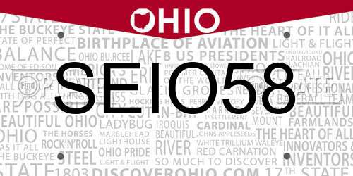 SEIO58 Ohio License Plate