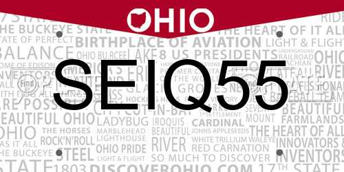 SEIQ55 Ohio License Plate
