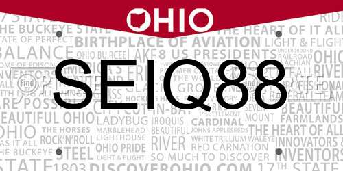 SEIQ88 Ohio License Plate