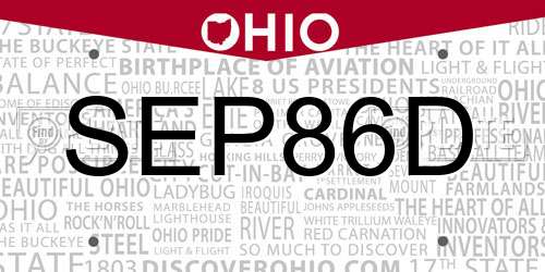 SEP86D Ohio License Plate