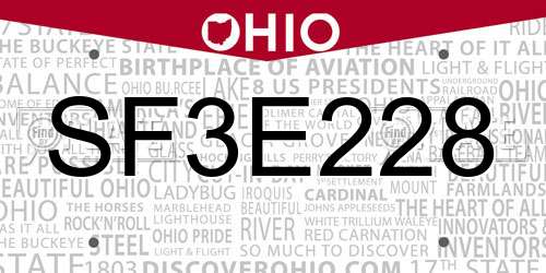 SF3E228 Ohio License Plate
