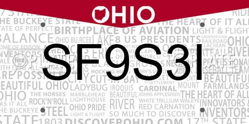 SF9S3I Ohio License Plate