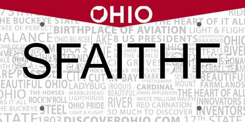 SFAITHF Ohio License Plate