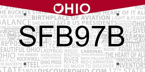SFB97B Ohio License Plate
