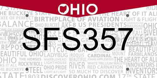 SFS357 Ohio License Plate
