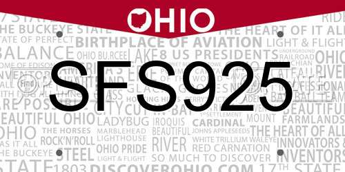 SFS925 Ohio License Plate