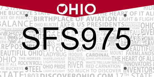 SFS975 Ohio License Plate